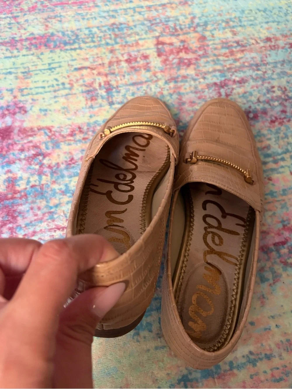 Sam Edelman Loraine Bit Loafer- Beige Gold Croc-Embossed Loafers